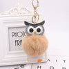 Plush Owl Fur Ball Keychain Pu Leather Cartoon Doll Pendant For Bag And Car Ornament