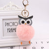 Plush Owl Fur Ball Keychain Pu Leather Cartoon Doll Pendant For Bag And Car Ornament