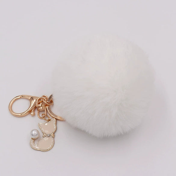 Plush Pearl Cat Keychain And Bag Pendant