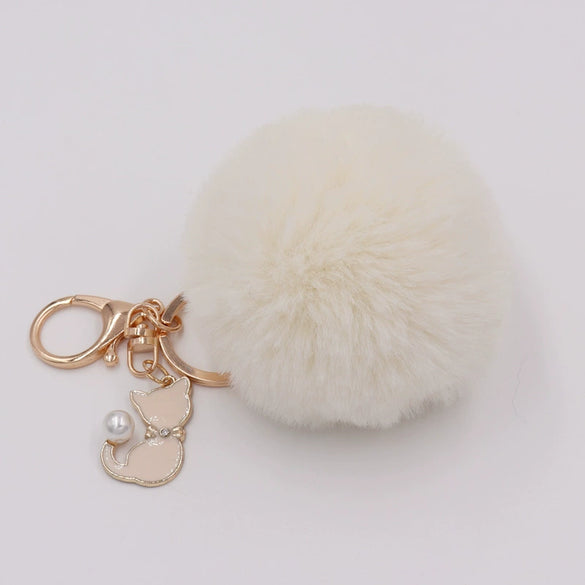 Plush Pearl Cat Keychain And Bag Pendant