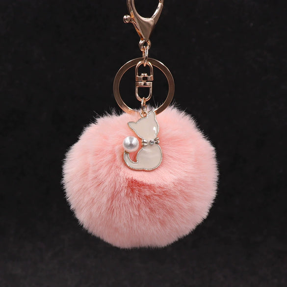Plush Pearl Cat Keychain And Bag Pendant