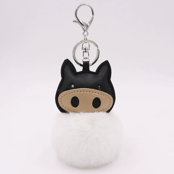 Plush Pu Leather Bullfighting Key Chain And Car Pendant With Fur Ball