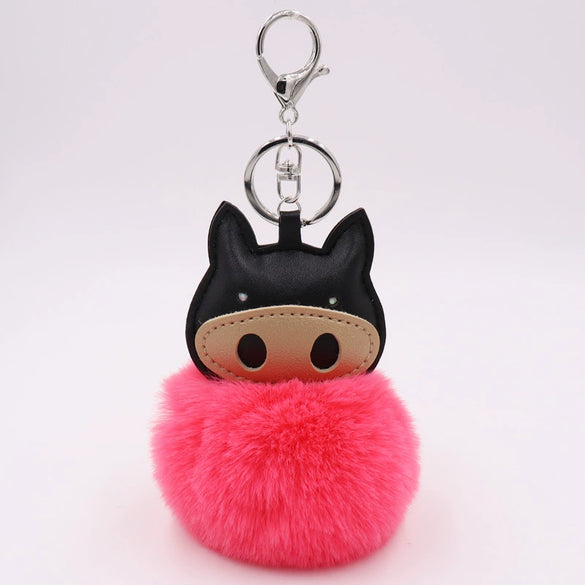 Plush Pu Leather Bullfighting Key Chain And Car Pendant With Fur Ball