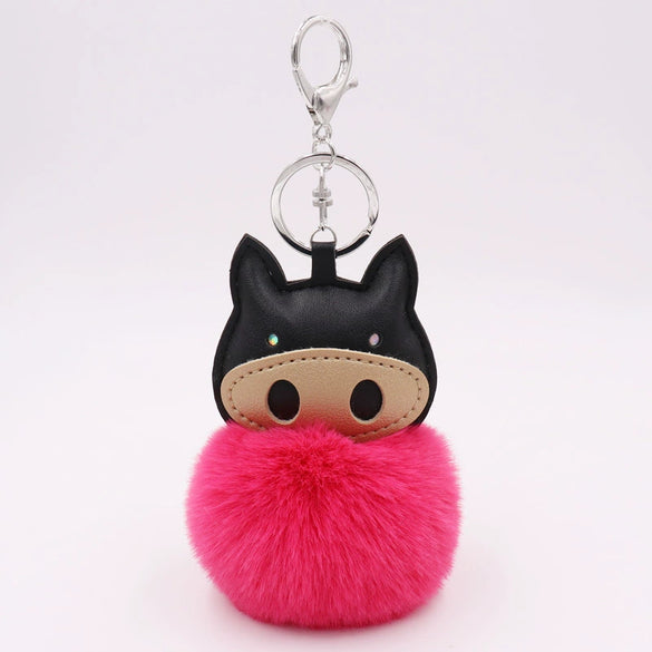 Plush Pu Leather Bullfighting Key Chain And Car Pendant With Fur Ball