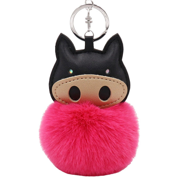 Plush Pu Leather Bullfighting Key Chain And Car Pendant With Fur Ball