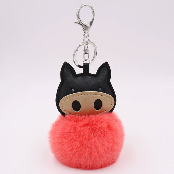 Plush Pu Leather Bullfighting Key Chain And Car Pendant With Fur Ball