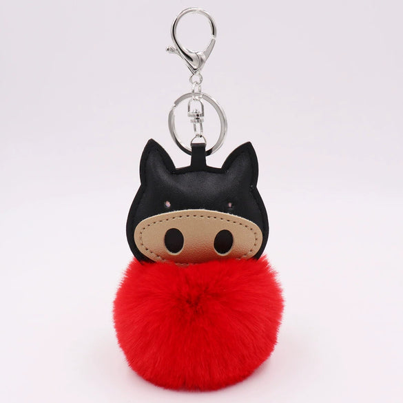 Plush Pu Leather Bullfighting Key Chain And Car Pendant With Fur Ball