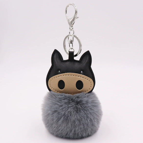 Plush Pu Leather Bullfighting Key Chain And Car Pendant With Fur Ball