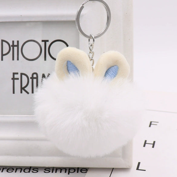 Plush Rabbit Ears Fur Ball Keychain Pendant