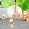 Plush Satchel Style Women's Car Keychain Diamond Encrusted Creative Bag Pendant Fur Ball Gift