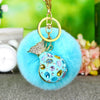 Plush Satchel Style Women's Car Keychain Diamond Encrusted Creative Bag Pendant Fur Ball Gift
