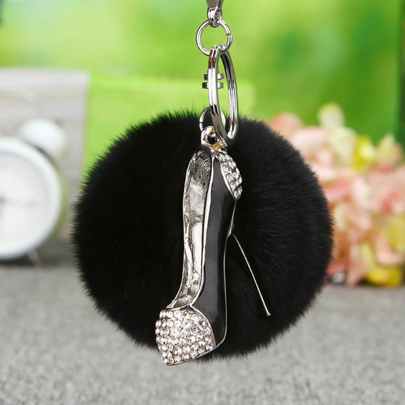Plush Satchel Style Women's Car Keychain Diamond Encrusted Creative Bag Pendant Fur Ball Gift