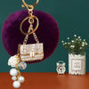 Plush Satchel Style Women's Car Keychain Diamond Encrusted Creative Bag Pendant Fur Ball Gift