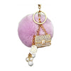 Plush Satchel Style Women's Car Keychain Diamond Encrusted Creative Bag Pendant Fur Ball Gift