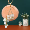 Plush Satchel Style Women's Car Keychain Diamond Encrusted Creative Bag Pendant Fur Ball Gift