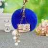 Plush Satchel Style Women's Car Keychain Diamond Encrusted Creative Bag Pendant Fur Ball Gift