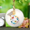 Plush Satchel Style Women's Car Keychain Diamond Encrusted Creative Bag Pendant Fur Ball Gift