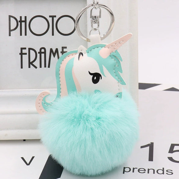 Plush Unicorn Fur Ball Key Chain And Car Pendant