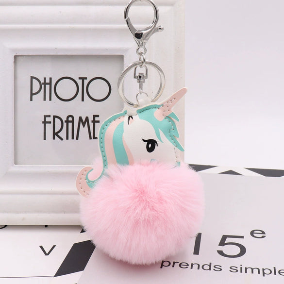 Plush Unicorn Fur Ball Key Chain And Car Pendant