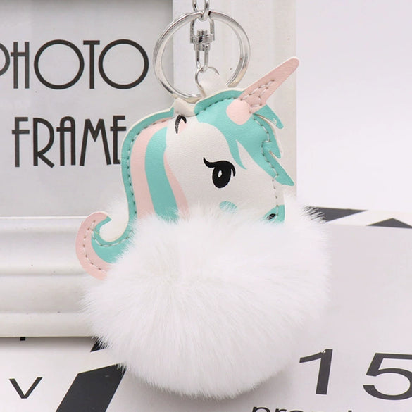 Plush Unicorn Fur Ball Key Chain And Car Pendant