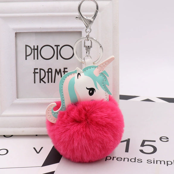 Plush Unicorn Fur Ball Key Chain And Car Pendant