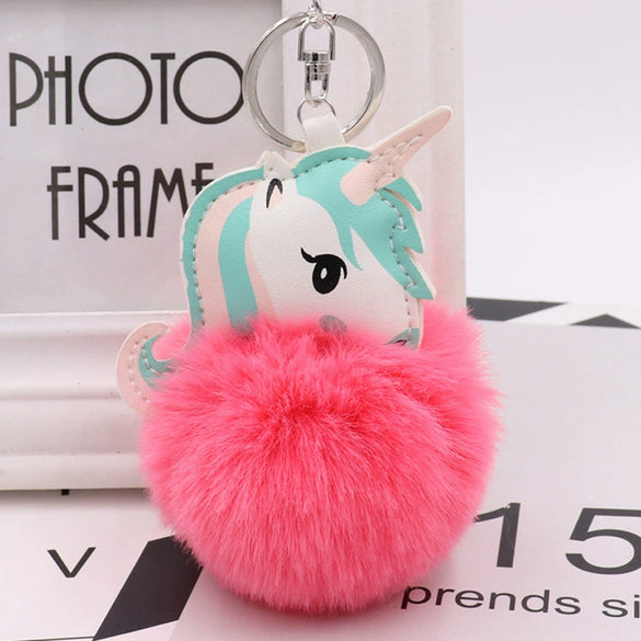 Plush Unicorn Fur Ball Key Chain And Car Pendant