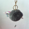 Plush Unicorn Pony Key Chain With Imitation Rex Rabbit Fur Ball And Pu Leather Pendant