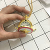 Pocket Watch Alloy Female Cartoon Round Dial With Angel Wings And Sakura Stars Hanging Chain