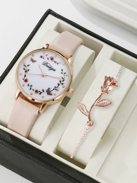 Pointer Round Alloy Case Imitation Leather Strap Women's Bracelet Watch