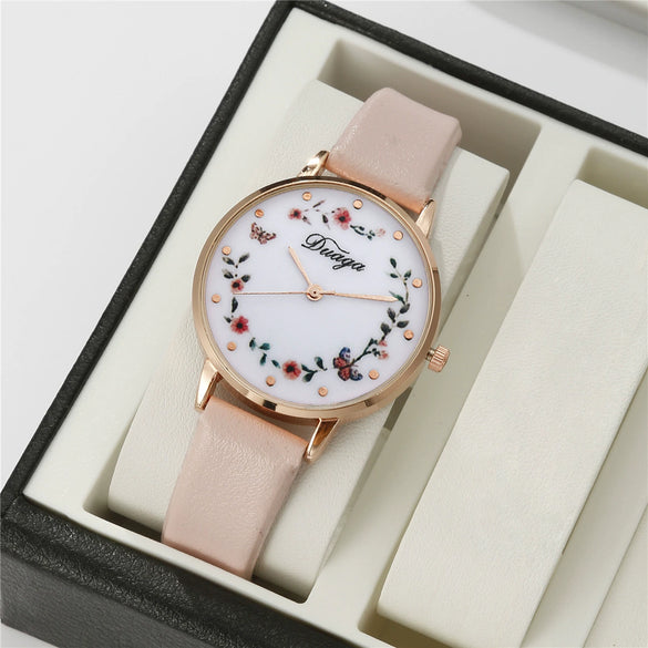 Pointer Round Alloy Case Imitation Leather Strap Women's Bracelet Watch