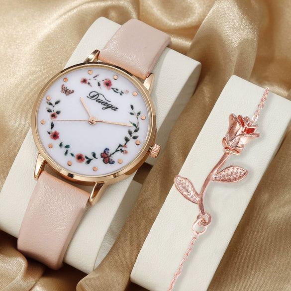 Pointer Round Alloy Case Imitation Leather Strap Women's Bracelet Watch
