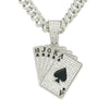 Poker Pendant Necklace Hiphop Style Rhinestone Diamondencrusted Cuban Chain Geometric Design Alloy
