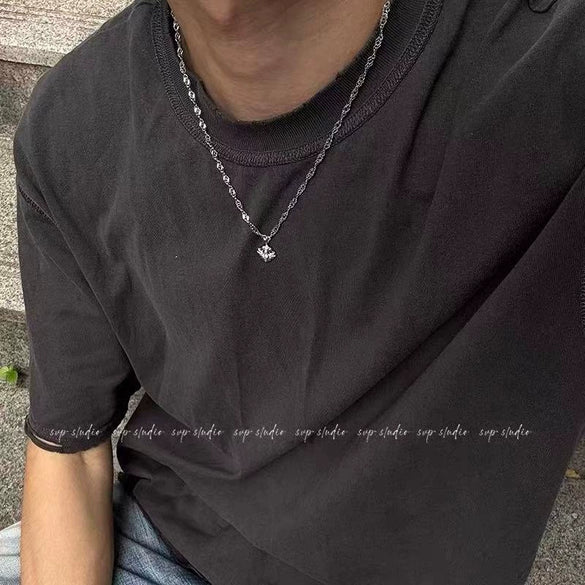 Polished Brassplated Iris Flower Cross Pendant Necklace With Copper Zirconium And Water Wave Chain For Men And Women