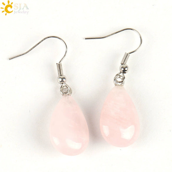 Polished Natural Stone Flat Teardrop Earrings Handmade Simple Crystal Jewelry With Copper Accessories For Women