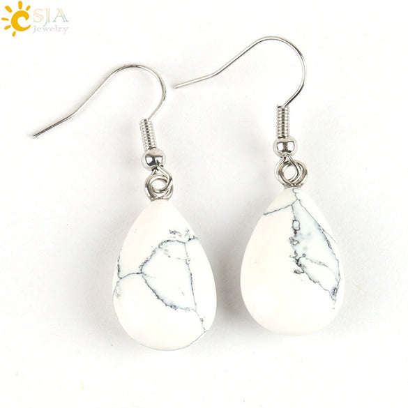 Polished Natural Stone Flat Teardrop Earrings Handmade Simple Crystal Jewelry With Copper Accessories For Women