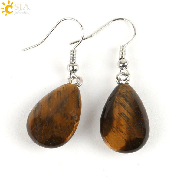 Polished Natural Stone Flat Teardrop Earrings Handmade Simple Crystal Jewelry With Copper Accessories For Women