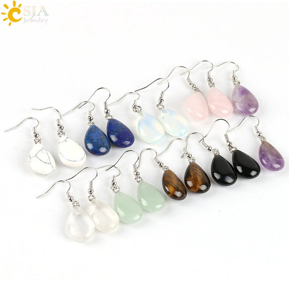 Polished Natural Stone Flat Teardrop Earrings Handmade Simple Crystal Jewelry With Copper Accessories For Women