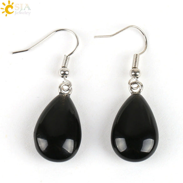 Polished Natural Stone Flat Teardrop Earrings Handmade Simple Crystal Jewelry With Copper Accessories For Women