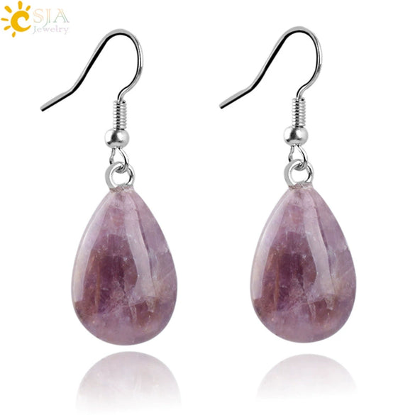 Polished Natural Stone Flat Teardrop Earrings Handmade Simple Crystal Jewelry With Copper Accessories For Women