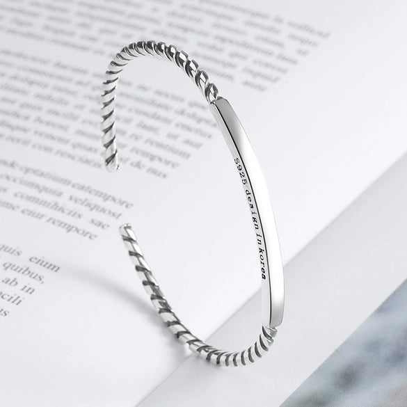 Polished S925 Sterling Silver Bracelet For Women Trendy Minimalist Hip Hop Style All Match Jewelry
