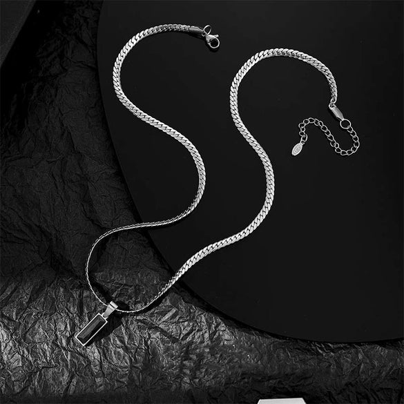 Polished Stainless Steel Geometric Snake Bone Pendant Necklace With Flat Chain For Unisex Casual Fashion