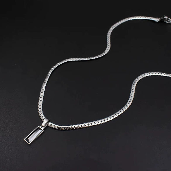 Polished Stainless Steel Geometric Snake Bone Pendant Necklace With Flat Chain For Unisex Casual Fashion