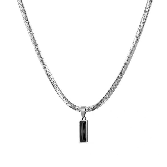 Polished Stainless Steel Geometric Snake Bone Pendant Necklace With Flat Chain For Unisex Casual Fashion