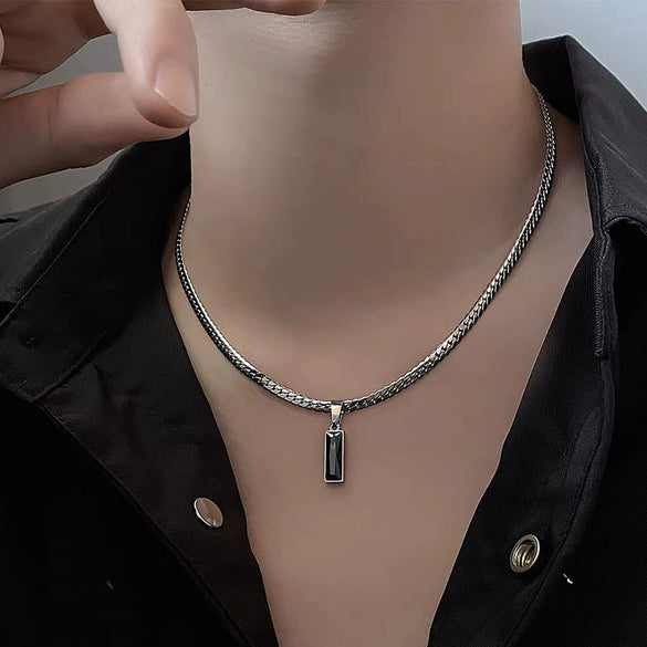 Polished Stainless Steel Geometric Snake Bone Pendant Necklace With Flat Chain For Unisex Casual Fashion