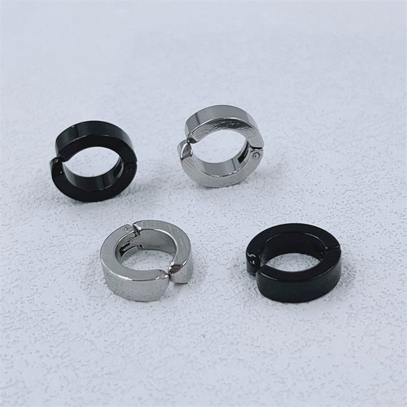 Polished Stainless Steel Nonpierced Clipon Earrings With Minimalist Geometric Design For Unisex Fashion