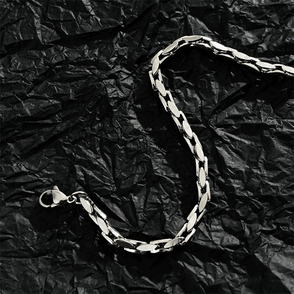Polished Stainless Steel Snake Chain Bracelet With Geometric Minimalist Design For Unisex Jewelry