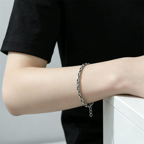 Polished Stainless Steel Snake Chain Bracelet With Geometric Minimalist Design For Unisex Jewelry