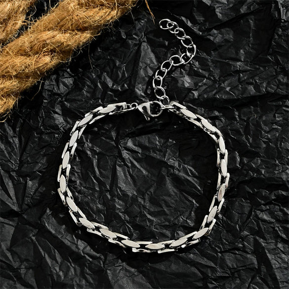 Polished Stainless Steel Snake Chain Bracelet With Geometric Minimalist Design For Unisex Jewelry