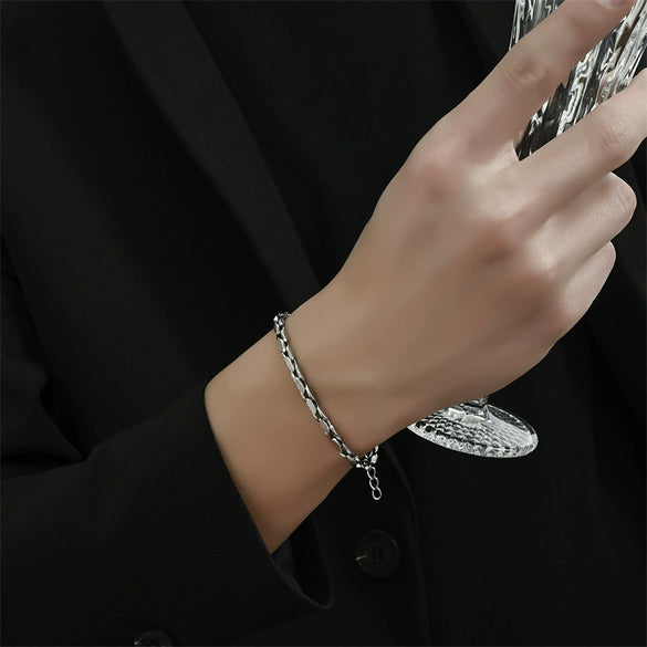 Polished Stainless Steel Snake Chain Bracelet With Geometric Minimalist Design For Unisex Jewelry