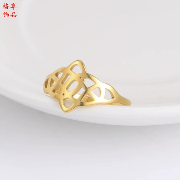 Polished Titanium Steel Bow Knot Ring With Leaf Shape Natural Style Jewelry For Women And Unisex Wear